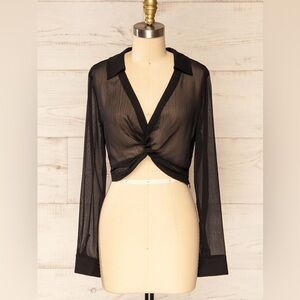 Primosten | Cropped Twist-Front See-Through Blouse